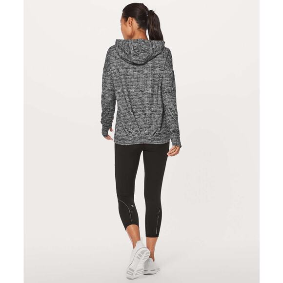Lululemon Extra Mile Hoodie Running Luon Ringspun Denim Black White Size 6 - Picture 2 of 5